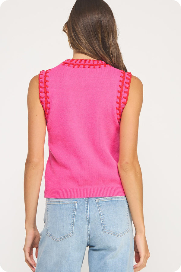 Pop Trim Knit Sweater Vest