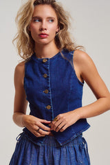 Denim Gold Button Vest