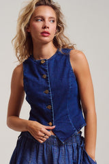 Denim Gold Button Vest