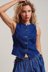 Denim Gold Button Vest