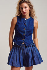 Denim Gold Button Vest