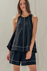 Chic Contrast Stitch Two-Piece Set