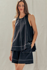 Chic Contrast Stitch Two-Piece Set