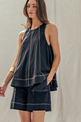 Chic Contrast Stitch Two-Piece Set