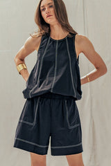Chic Contrast Stitch Two-Piece Set