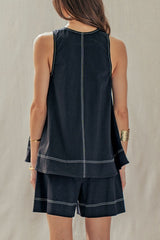Chic Contrast Stitch Two-Piece Set