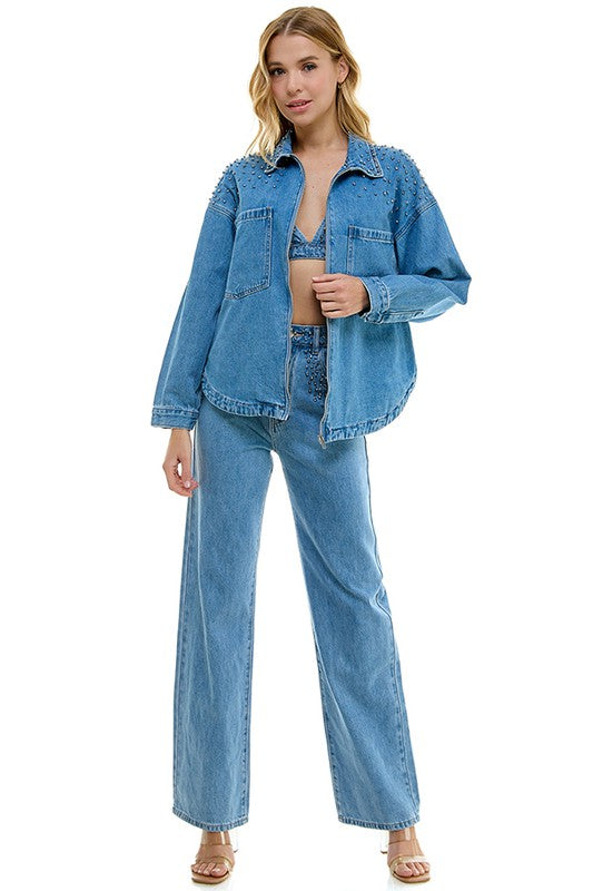 Oversized Zip-Up Denim Jacket