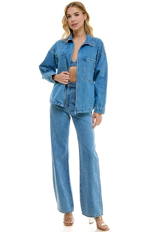 Oversized Zip-Up Denim Jacket
