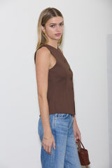 Split Front Button Down Long Line Vest Top  (2 Color Ways)