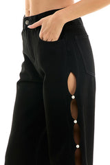 Cutout Cropped Wide Leg Denim Pant (Denim, Black)