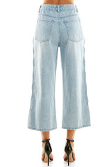 Cutout Cropped Wide Leg Denim Pant (Denim, Black)