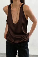 Satin Sleeveless T-Shirt Tank Top