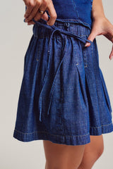 Twirl Pleated Denim Shorts