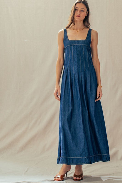 vivo denim maxi dress viv midi dress // blue denim *zoco exclusive* xlarge