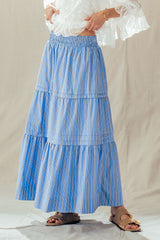 Spring Breeze Striped Tiered Maxi Skirt