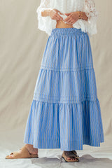 Spring Breeze Striped Tiered Maxi Skirt