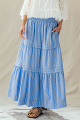 Spring Breeze Striped Tiered Maxi Skirt