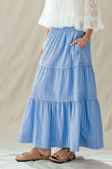 Spring Breeze Striped Tiered Maxi Skirt