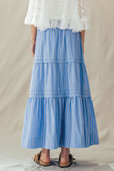 Spring Breeze Striped Tiered Maxi Skirt