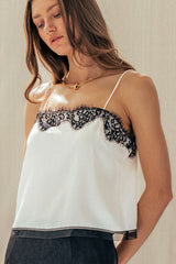 Lace Trim Satin Cami Top (2 Color Ways)
