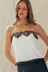 Lace Trim Satin Cami Top (2 Color Ways)