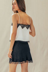 Lace Trim Satin Cami Top (2 Color Ways)