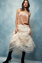Lace Trim Satin Cami Top (2 Color Ways)