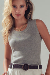 Beaded Neckline Rib Tank