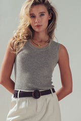 Beaded Neckline Rib Tank