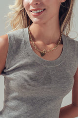 Beaded Neckline Rib Tank