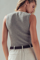 Beaded Neckline Rib Tank