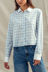 Plaid Contrast Collar Blouse (2 Color Ways)