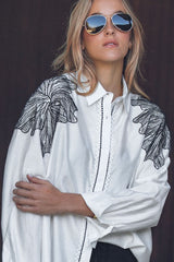 Chic Embroidery Canvas Shirt