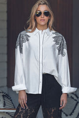 Chic Embroidery Canvas Shirt