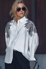 Chic Embroidery Canvas Shirt