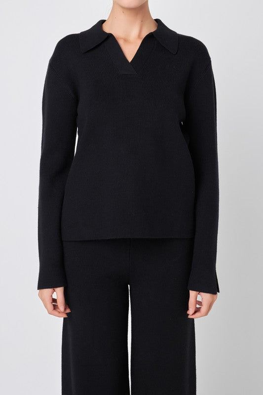 Polo Collared Knit Sweater