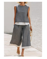 Color Block Sleeveless Tank Top Wide Pants Set