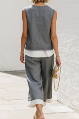 Color Block Sleeveless Tank Top Wide Pants Set