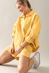 Oversized Snap Button Shirt And Shorts Set
