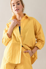 Oversized Snap Button Shirt And Shorts Set