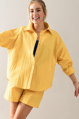Oversized Snap Button Shirt And Shorts Set
