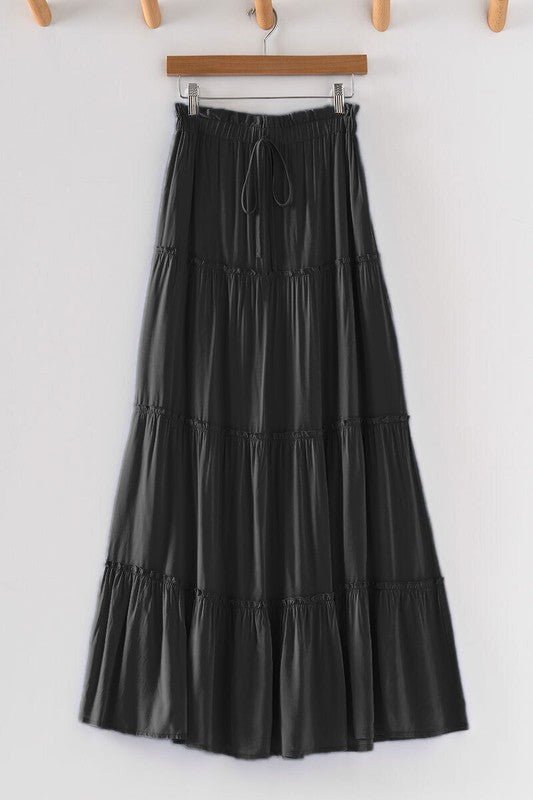 Tiered Drawstring Skirt (Black, Blue, White)