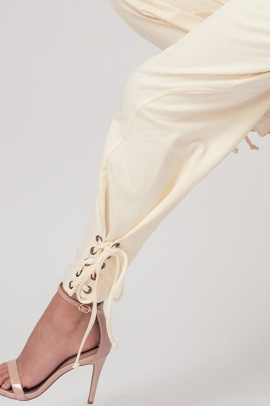 Pleated Lace Up Ankle Pants