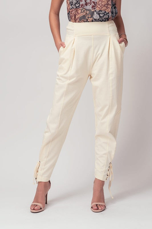 Pleated Lace Up Ankle Pants