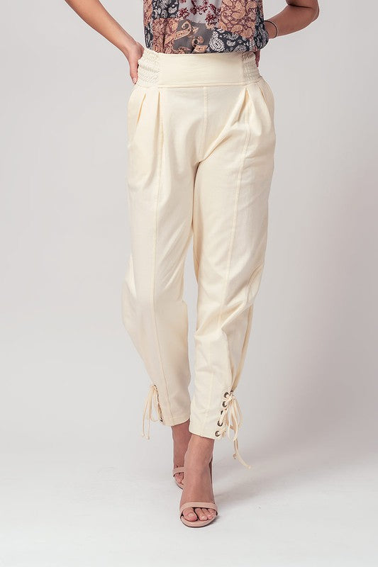 Pleated Lace Up Ankle Pants