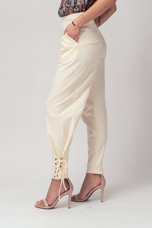 Pleated Lace Up Ankle Pants