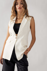 Single Button Blazer Vest (Black, Ivory)