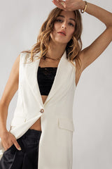 Single Button Blazer Vest (Black, Ivory)