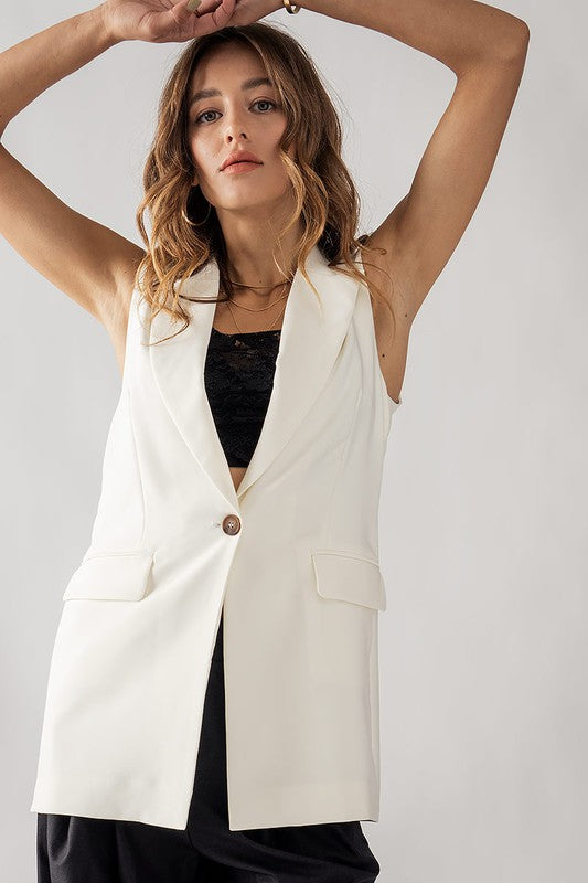 Single Button Blazer Vest (Black, Ivory)