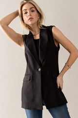 Single Button Blazer Vest (Black, Ivory)